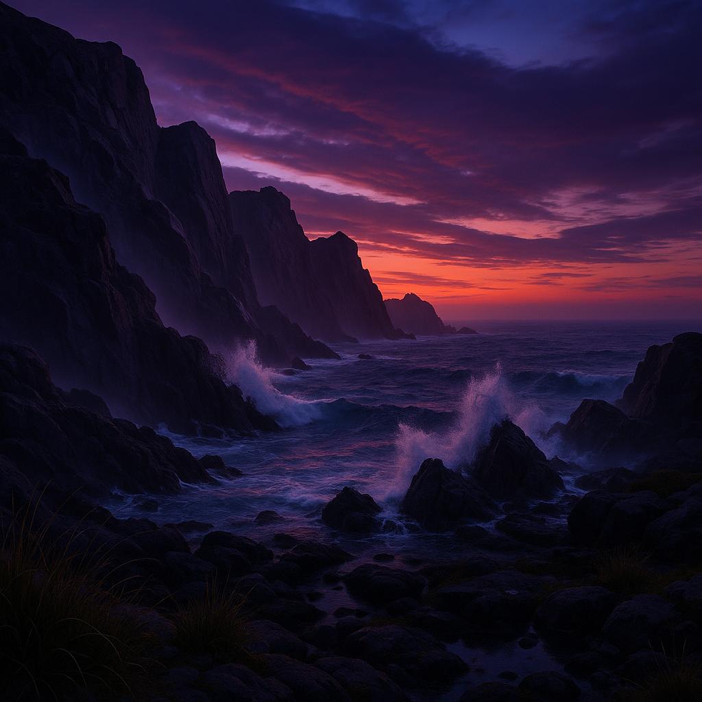 Twilight's Embrace Over the Rocky Coastline
